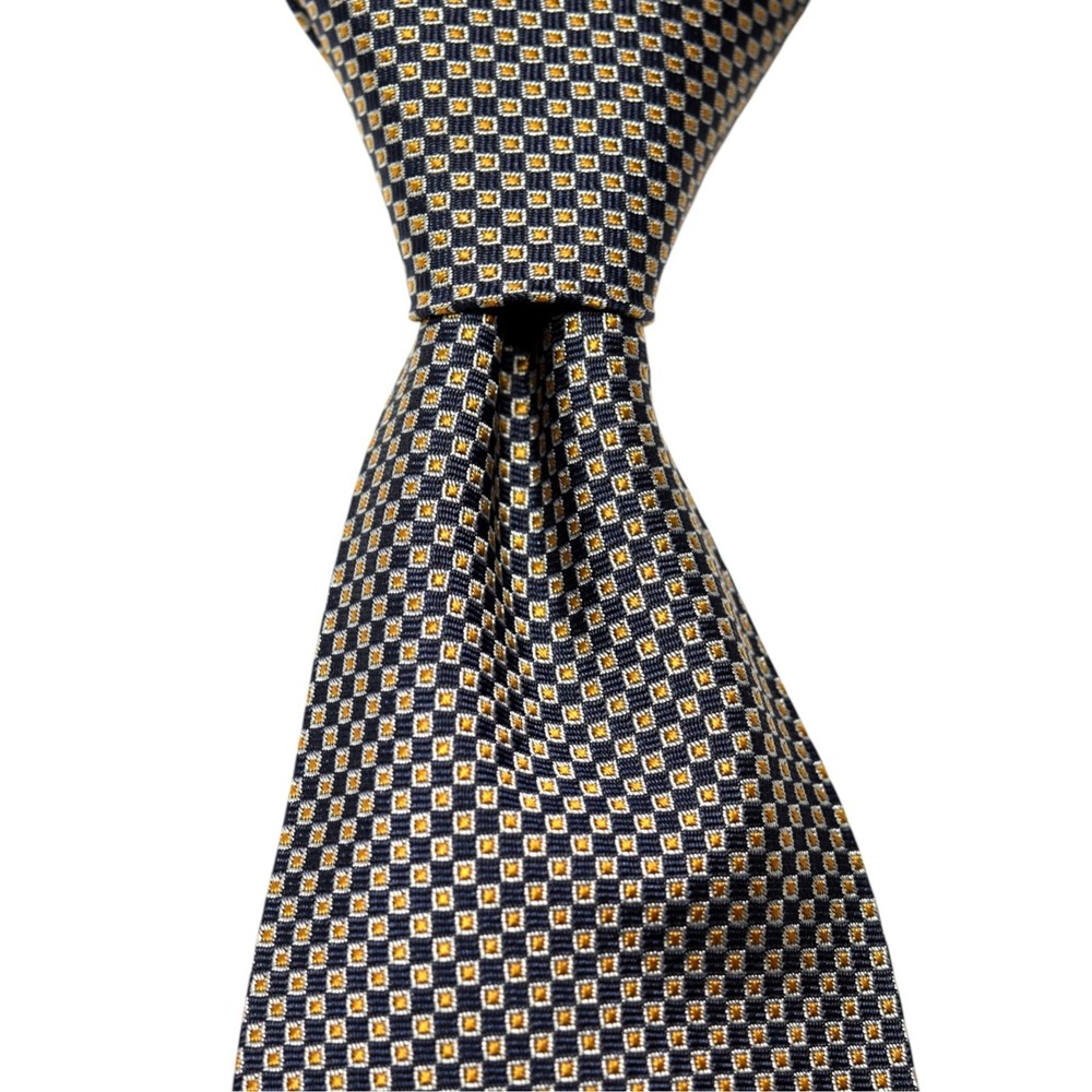 Polo Ralph Lauren Vintage 100% Silk Tie Navy Blue Gold Silver Geometric - Italy - Picture 3 of 9